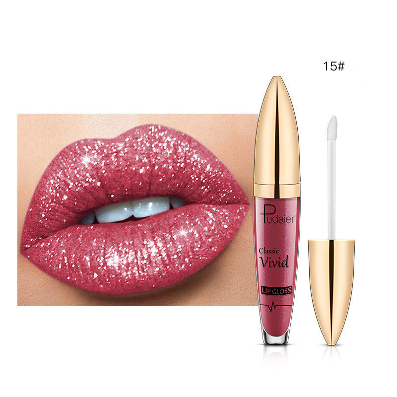 Pudaier Sip Glitter Flip Matte Shimmer Lip Gloss No Stain On Cup Diamond Lipstick