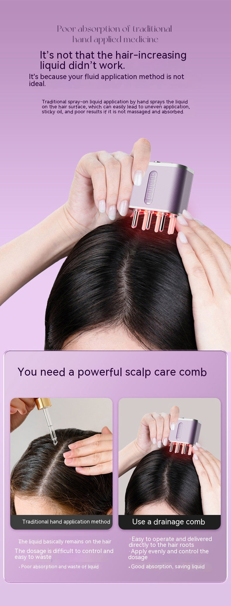 Electric Scalp Massager Cow Horn Massage Comb Red Light Oil Applicator Promote Hair Growth Portable Hair Guid Comb