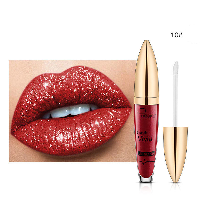 Pudaier Sip Glitter Flip Matte Shimmer Lip Gloss No Stain On Cup Diamond Lipstick