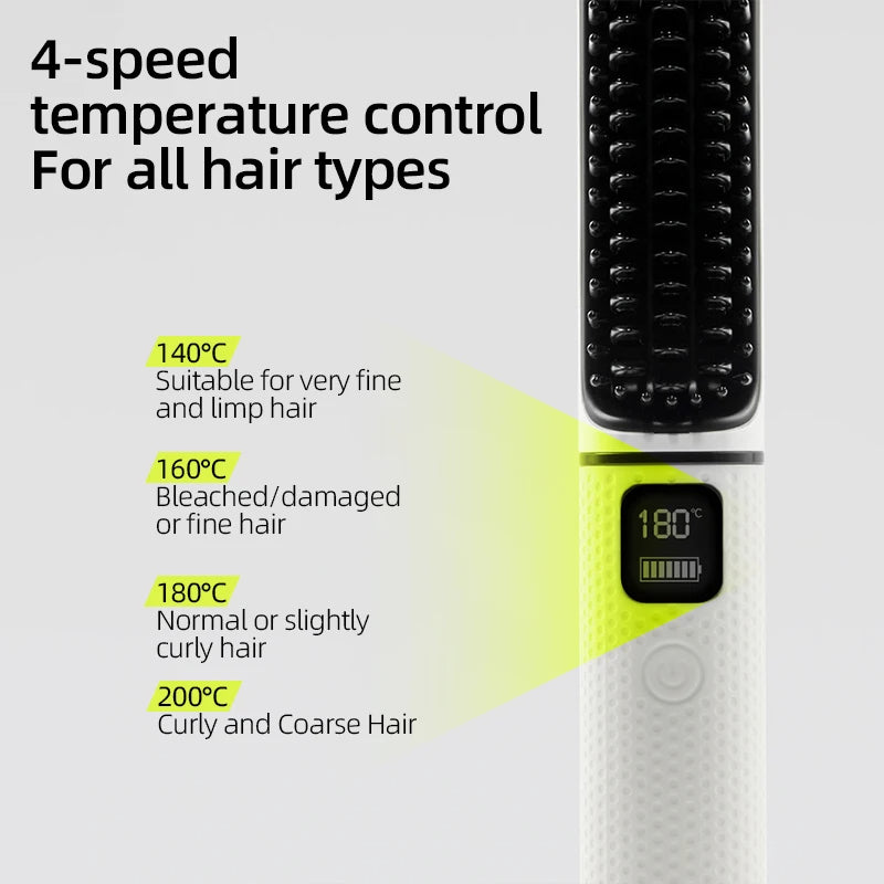 LCD USB Charging Straight Comb Negative Ion Lazy Hair Straightener Curly Hair Dual-use Broken Hair Finishing