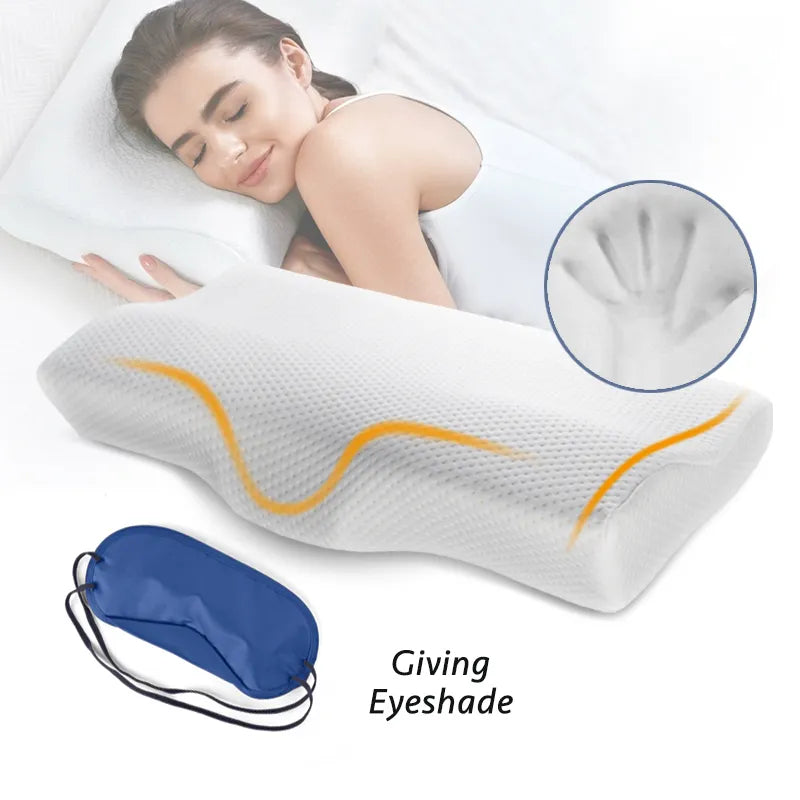 Memory Foam Bed Orthopedic Pillow Neck Protection Slow Rebound Memory Pillow Butterfly Shaped Health Cervical Neck Size 60/50 cm