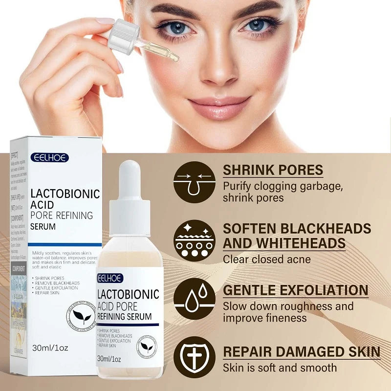 Lactobionic Acid Pore Shrink Face Serum Hyaluronic Acid Moisturizing Nourish Smooth Pores Repair Essence Firm Korean Cosmetics