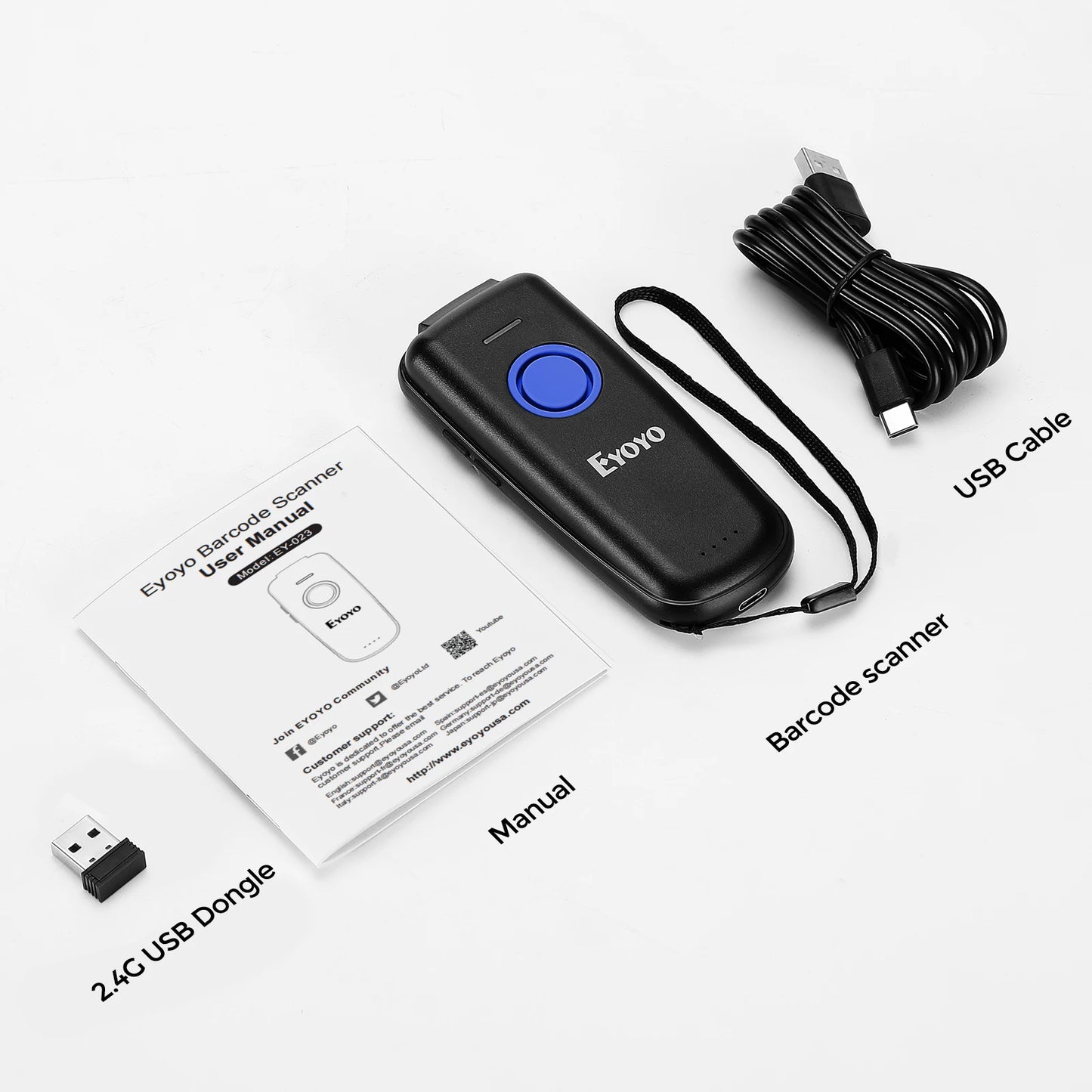 Eyoyo Mini 1D 2D Wireless Barcode Scanner Compatible Bluetooth 2.4GHz Wireless Wired Connection Portable Bar code Reader