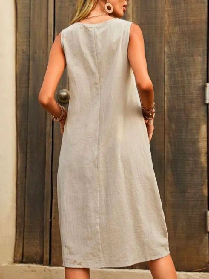 Sleeveless U-neck Dress With Pockets Design Casual Solid Color Loose Dresses Summer Fashion Womens Clothing