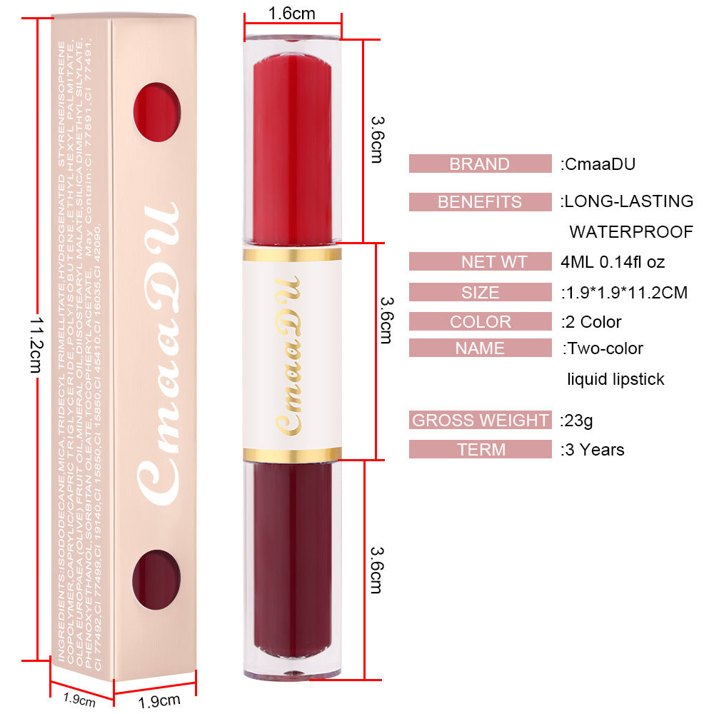 Double-headed Matte Lip Gloss No Stain On Cup Waterproof And Durable