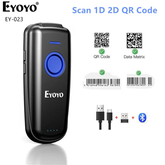 Eyoyo Mini 1D 2D Wireless Barcode Scanner Compatible Bluetooth 2.4GHz Wireless Wired Connection Portable Bar code Reader